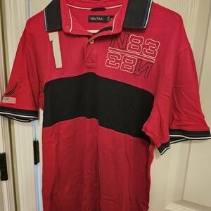 Nautica Men's Red and Black Polo Shirt